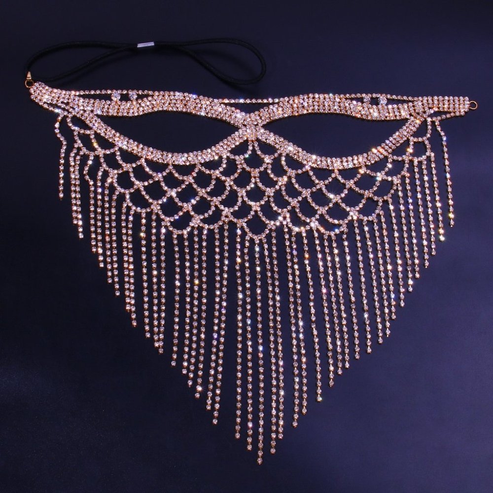 Crystal Tassel Face Mask Halloween Masquerade Mask for Women Jewelry Rhinestone - Picture 4 of 6
